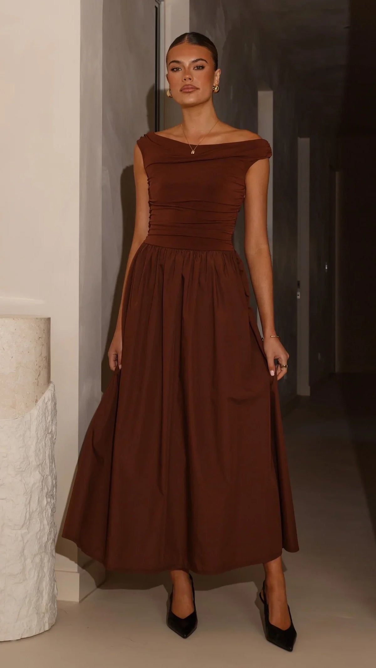 Immy Midi Dress - Brown