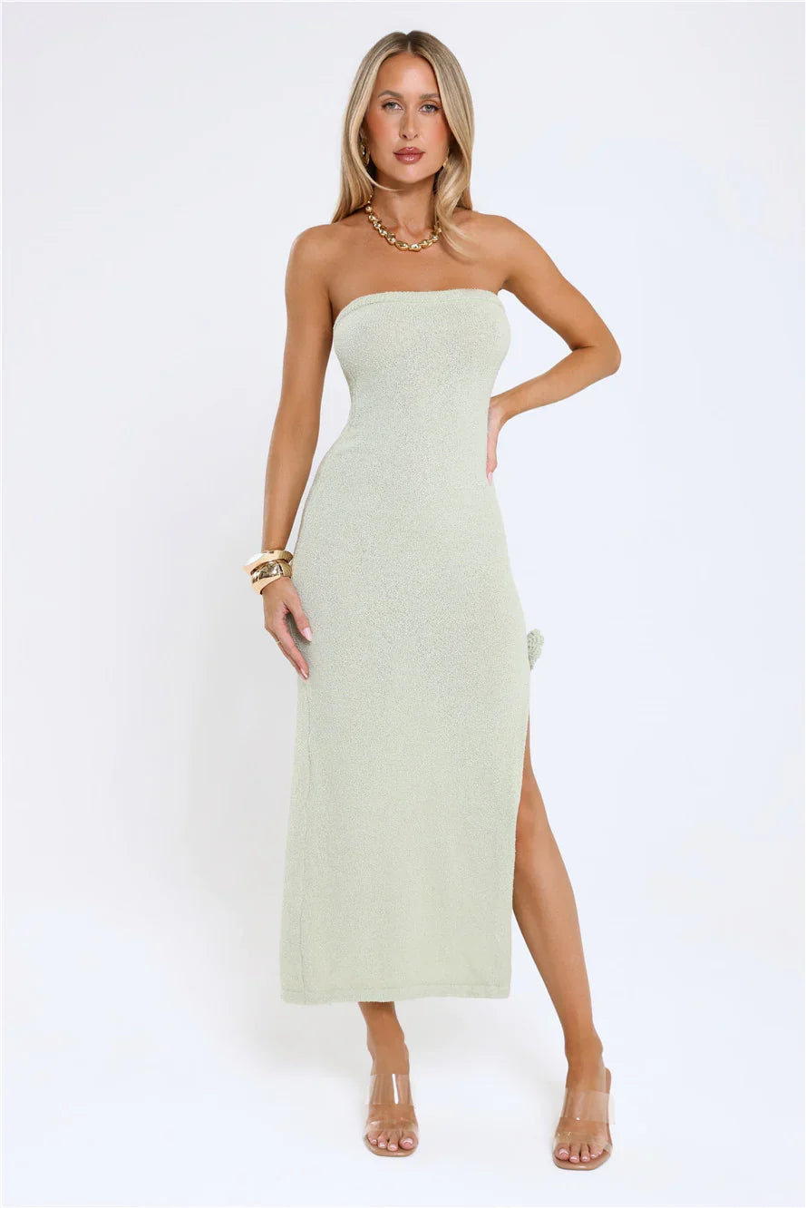 Tidal Glow Strapless Maxi Dress Green