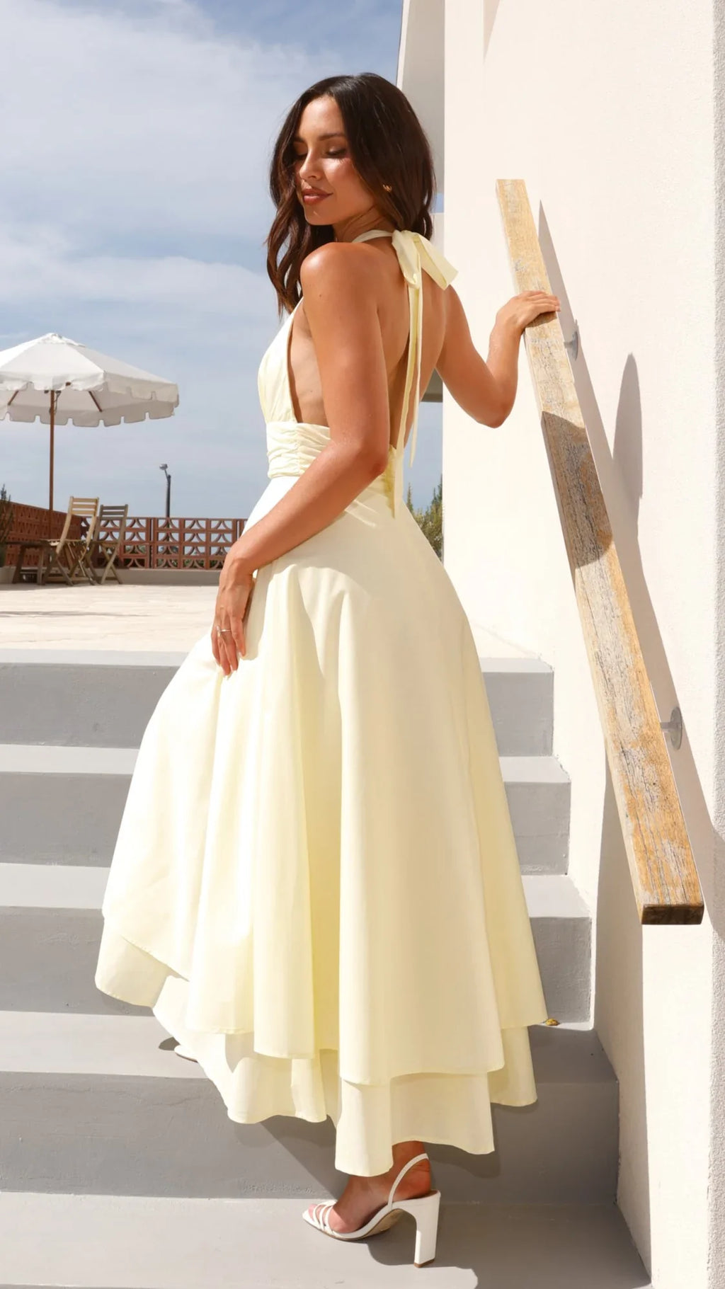 Kathy Halter Neck Maxi Dress - Lemon