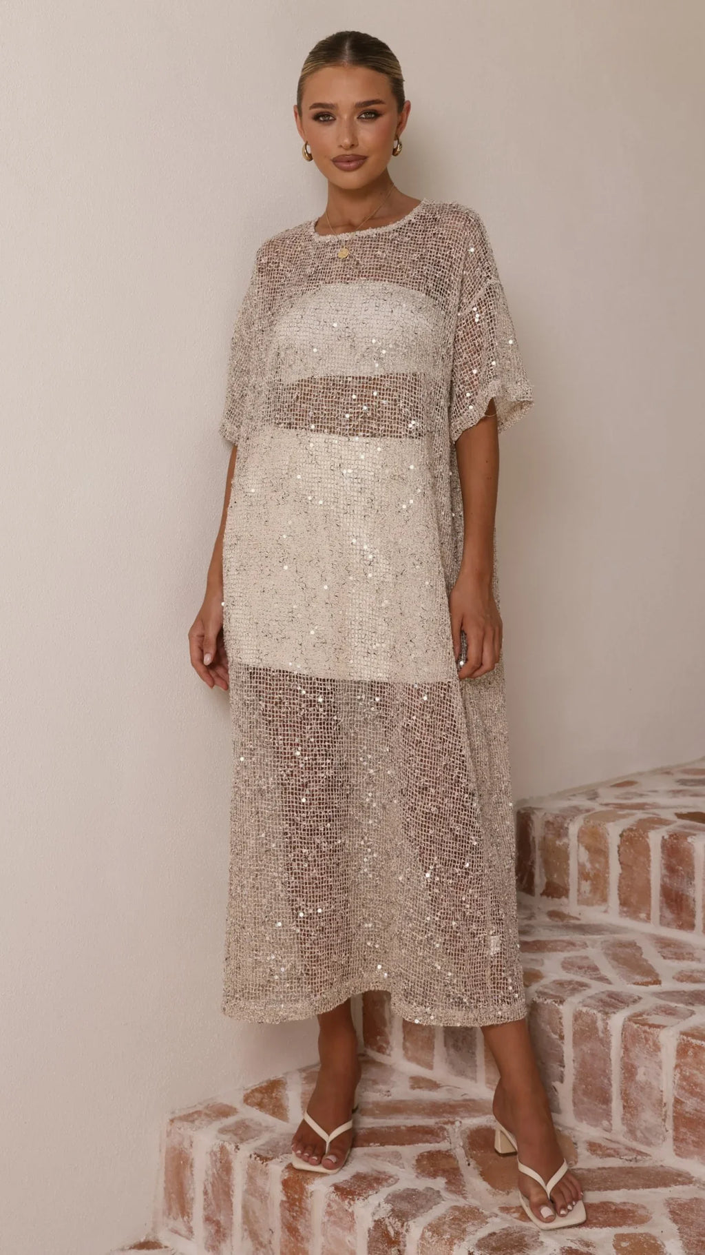 Zinnia Sequins Maxi Dress - Beige
