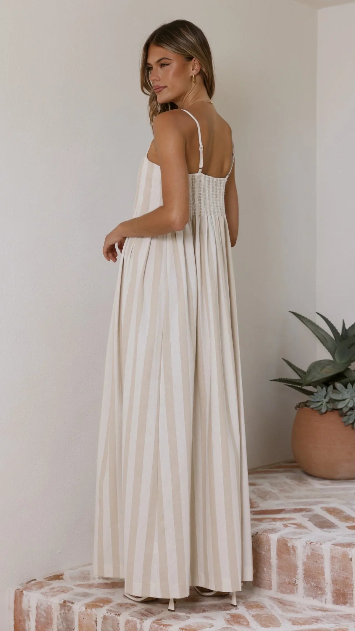 Pippa Maxi Dress - Beige Stripe