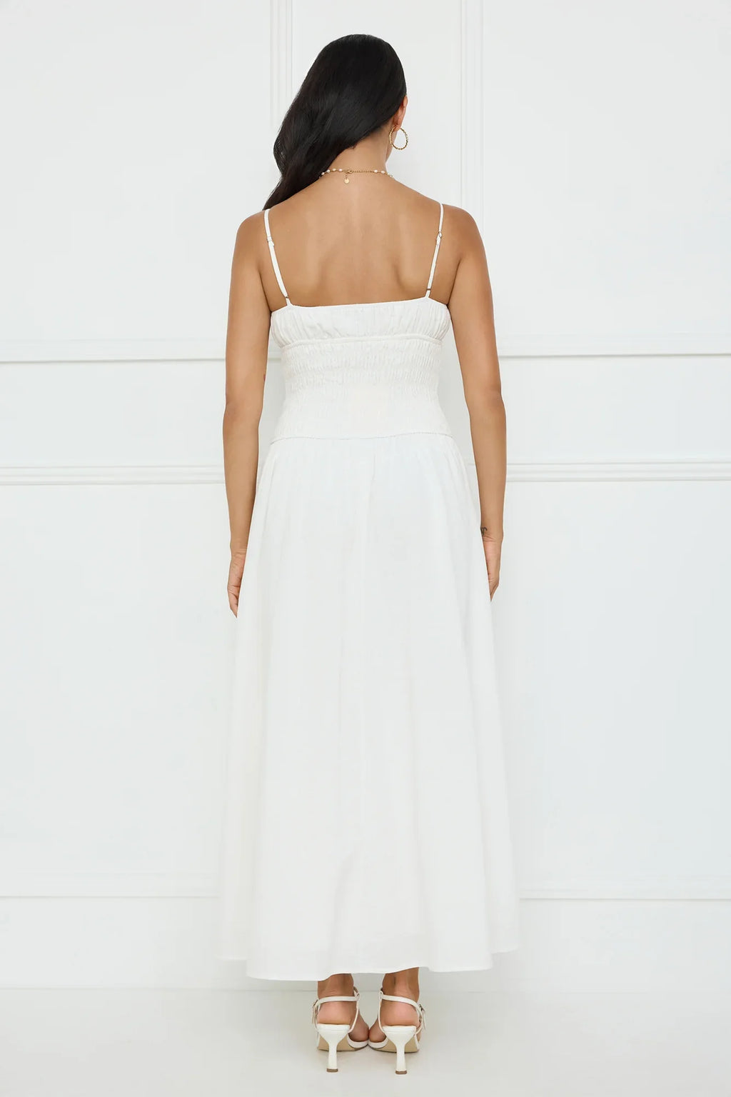 Starfall Garden Linen Blend Maxi Dress White