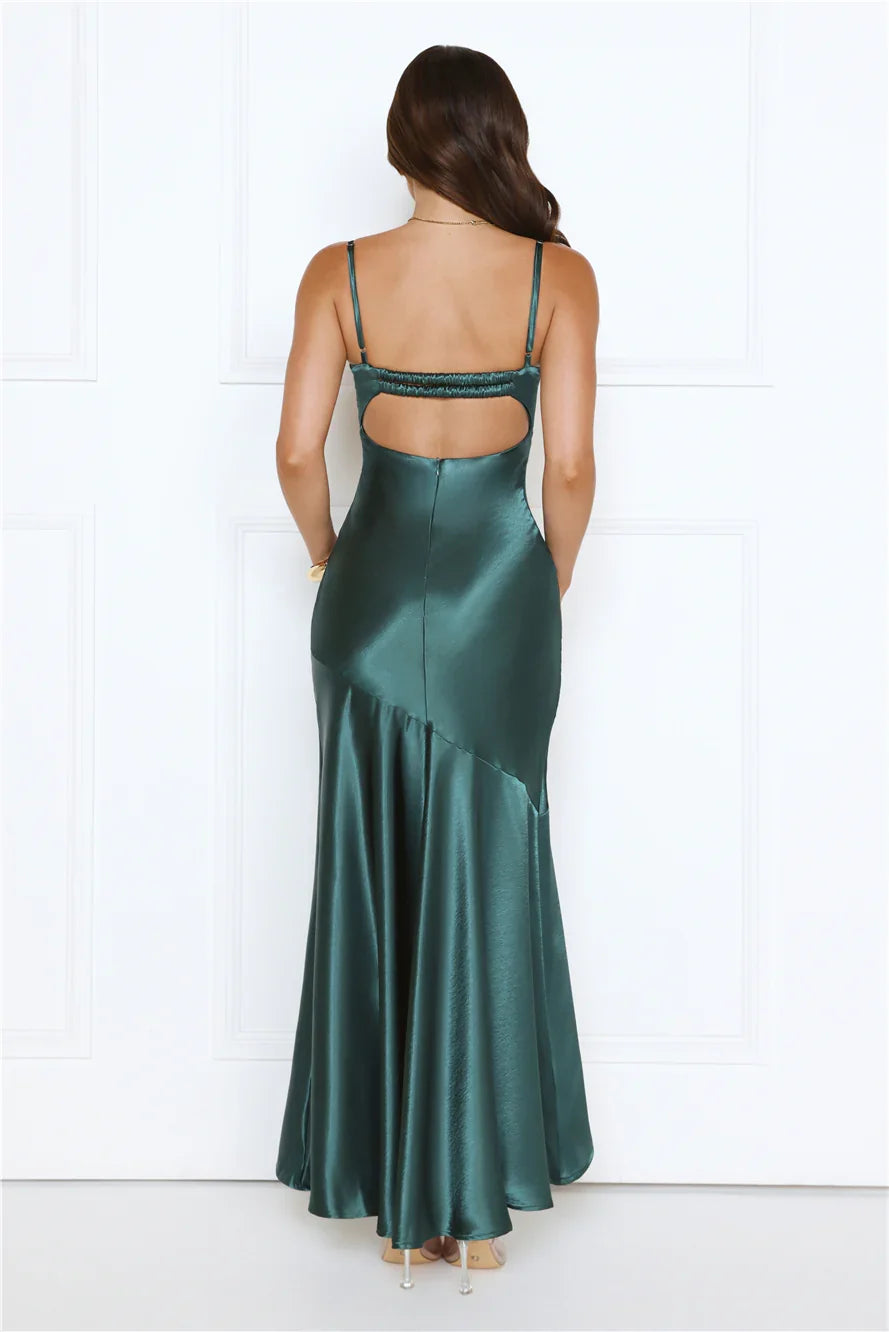 Nightfall Chic Satin Maxi Dress Teal