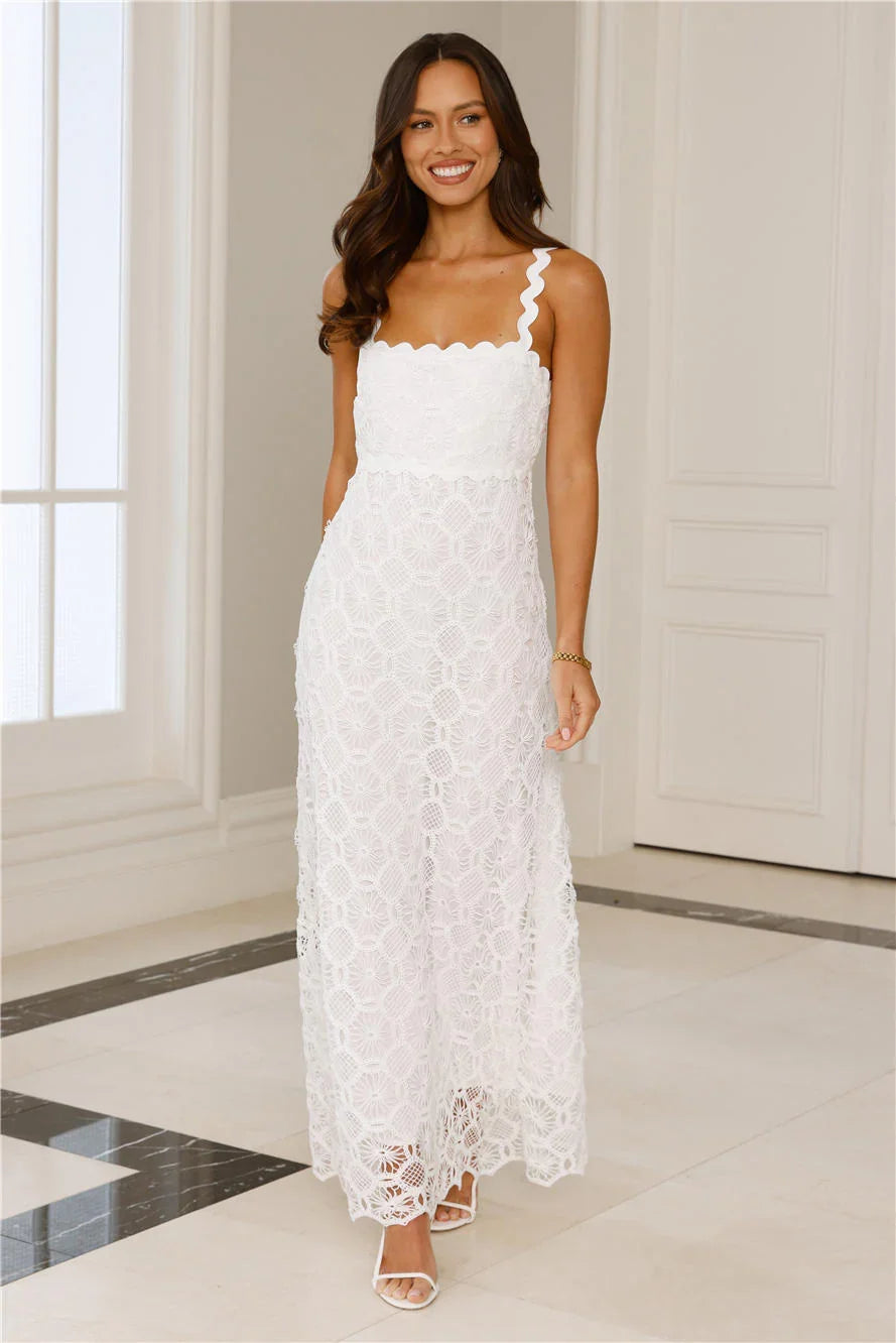 Catching Up Embroidered Maxi Dress White