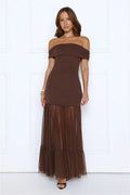 Aurora Radiance Off Shoulder Maxi Dress Brown