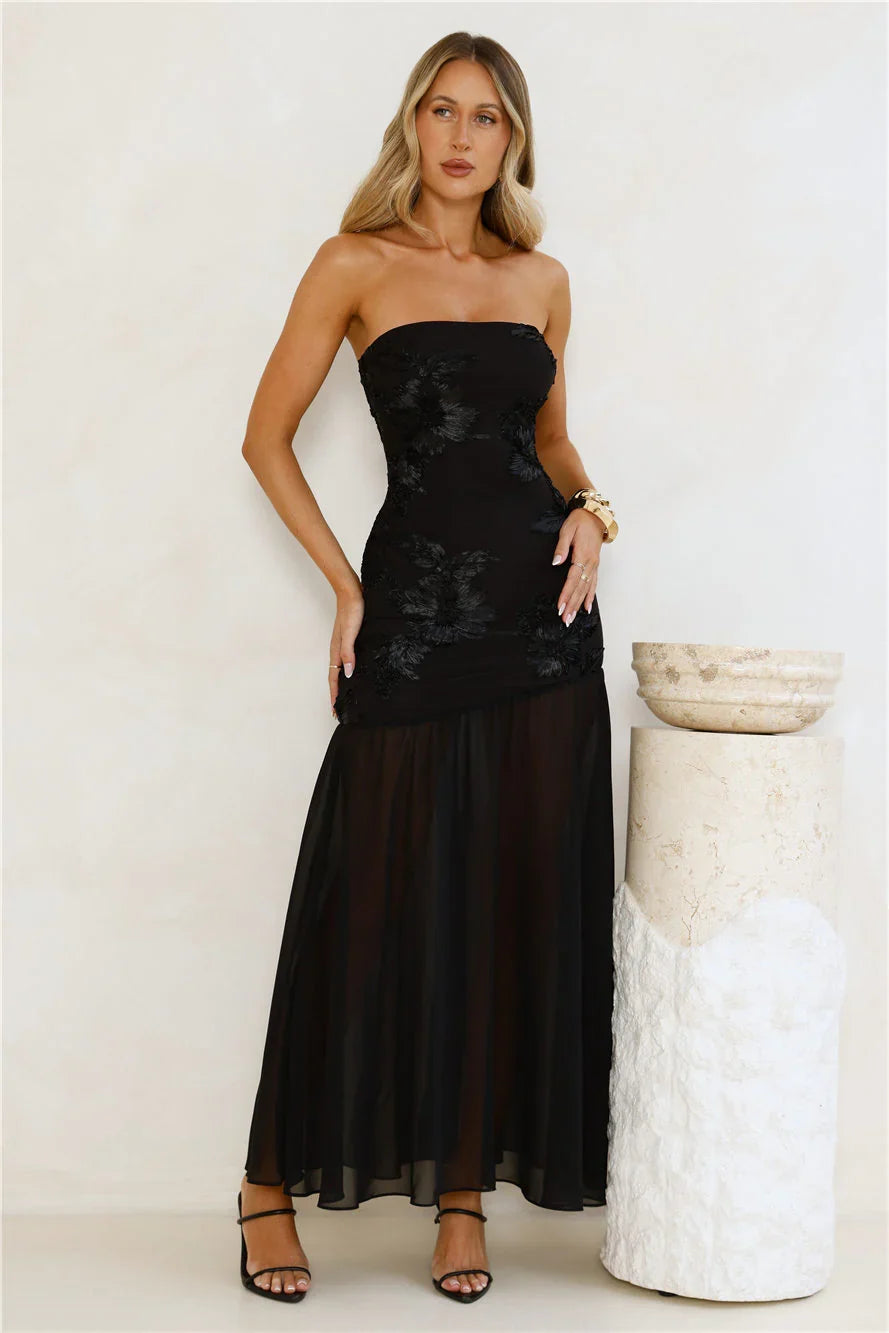 Timeless Affair Strapless mesh Maxi Dress Black