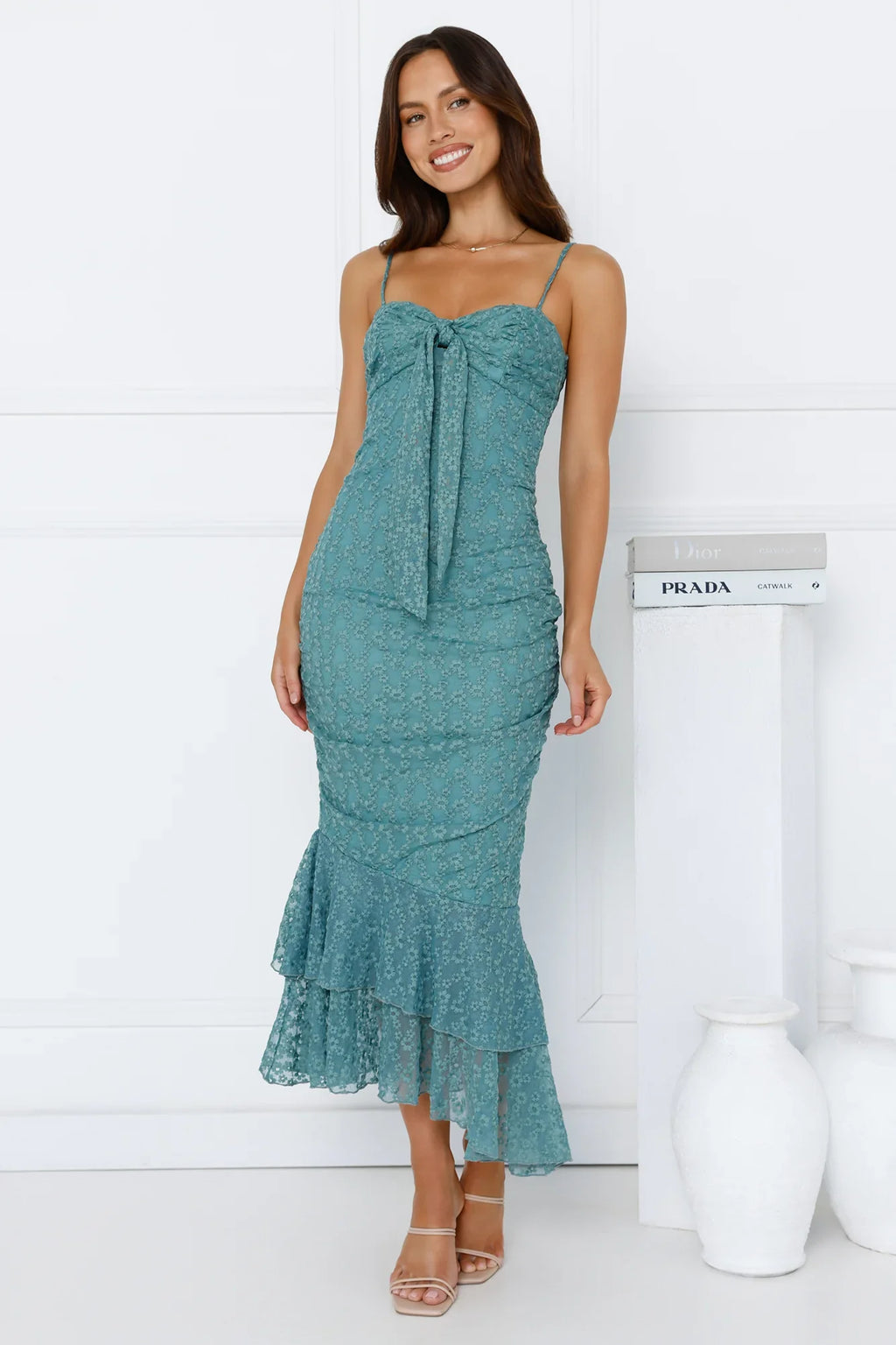 Dainty Design Mesh Midi Dress Green