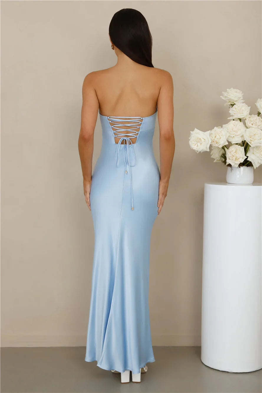 The Seraphina Strapless Satin Maxi Dress Blue