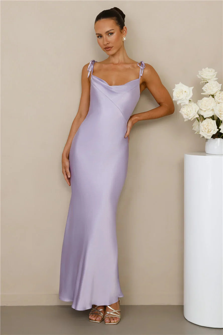 The Penelope Cowl Satin Maxi Dress Lilac