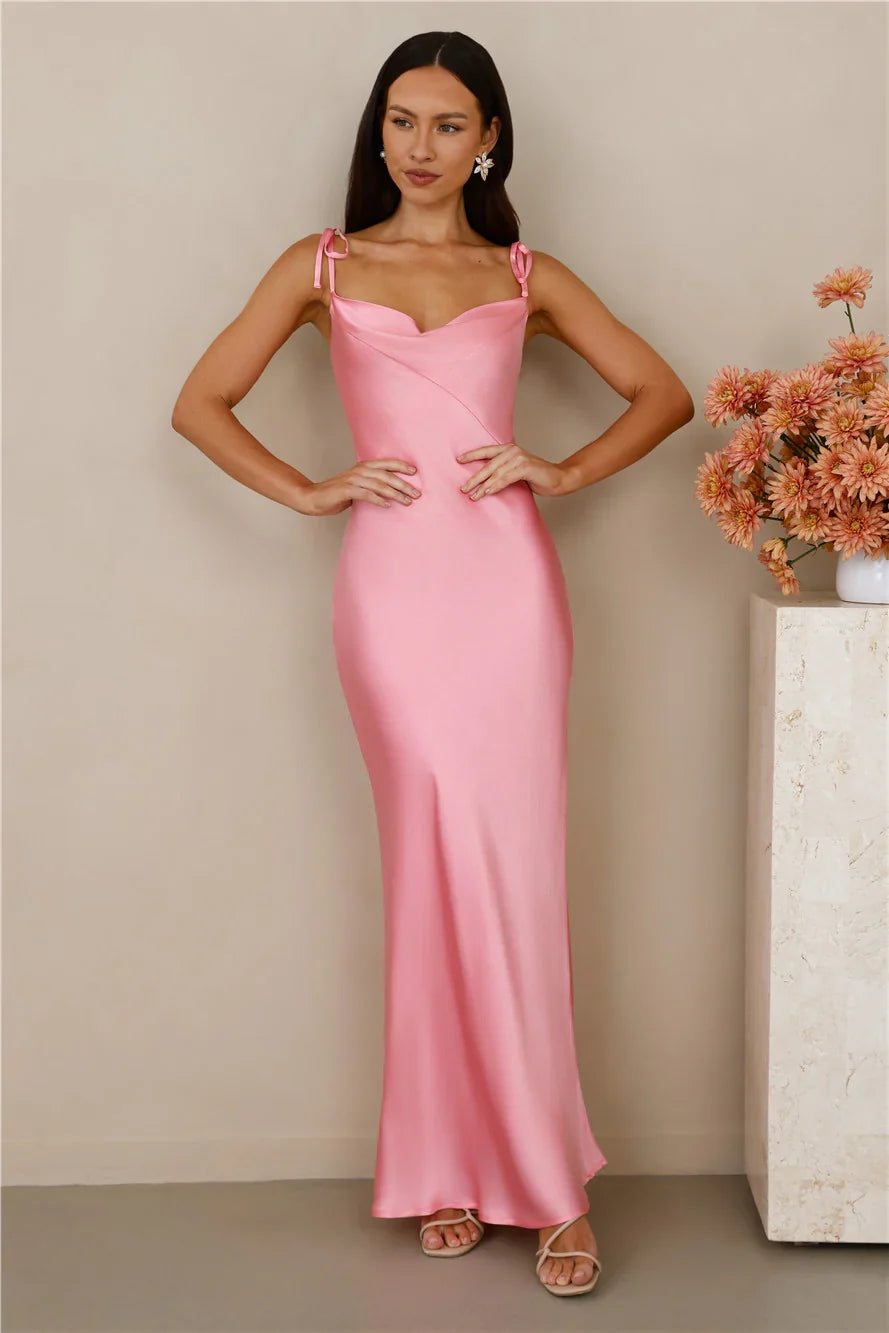 The Penelope Cowl Satin Maxi Dress Candy