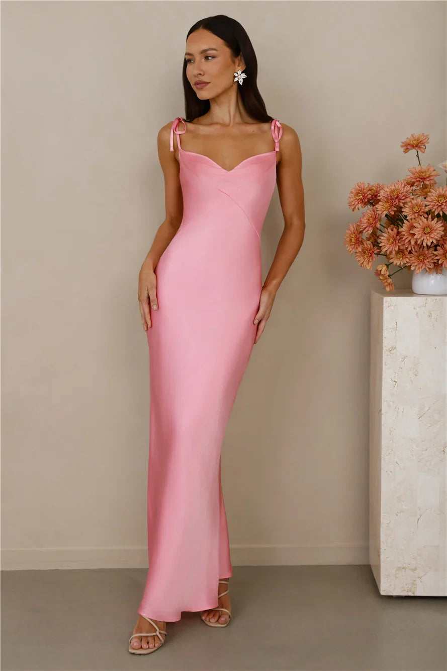The Penelope Cowl Satin Maxi Dress Candy