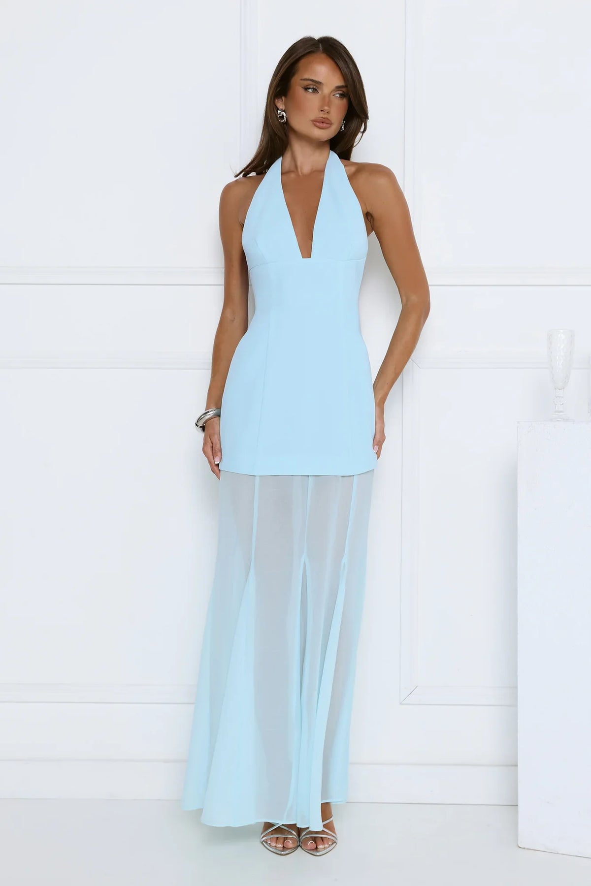 Diamond District Halter Maxi Dress Blue