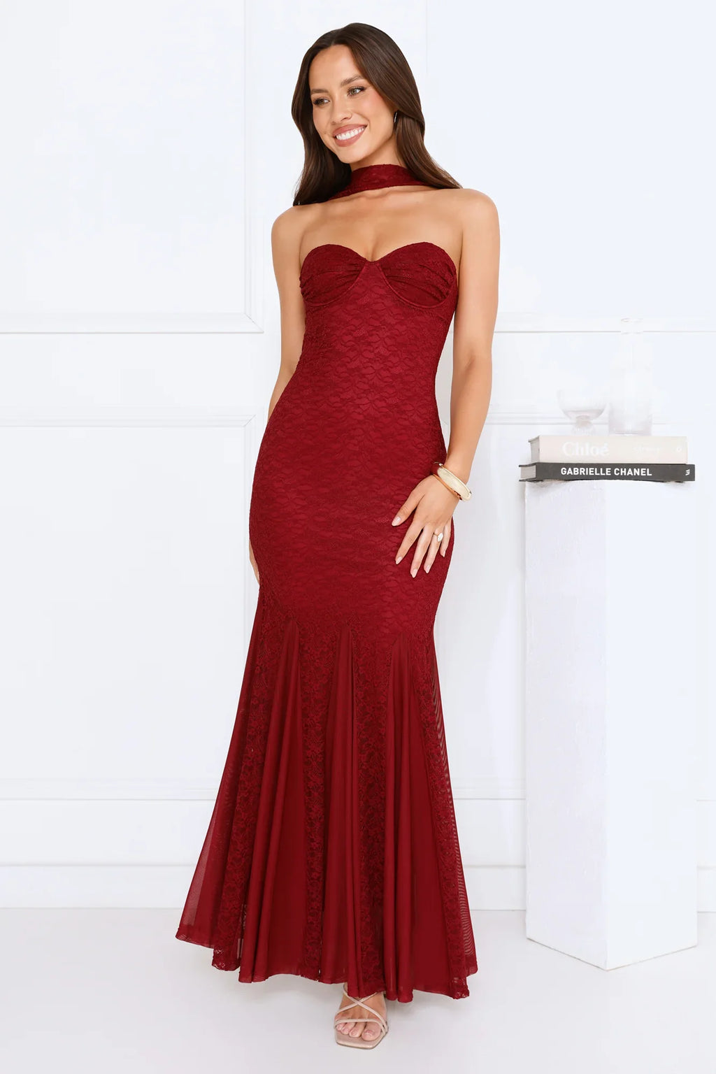 Your Delight Lace Maxi Dress Burgundy
