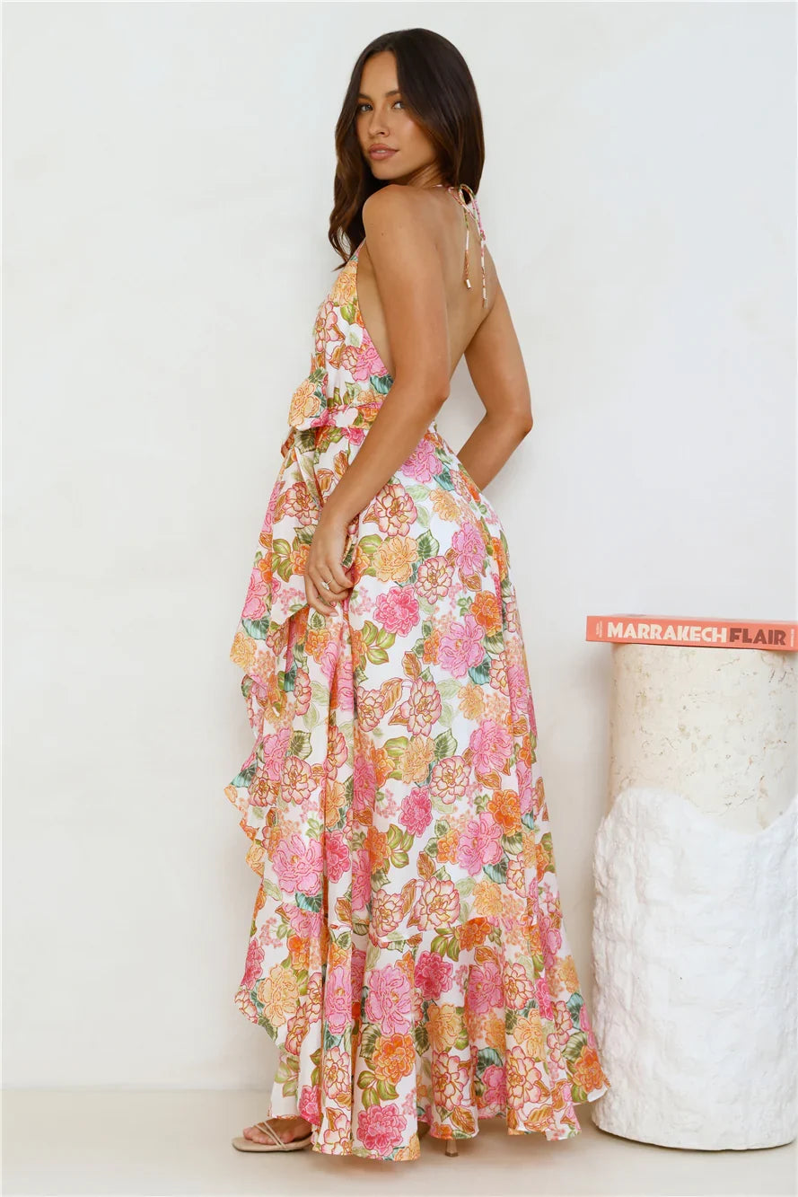 Floral Allure Halter Maxi Dress Orange
