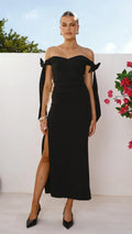 Zylah Off Shoulder Midi Dress - Black