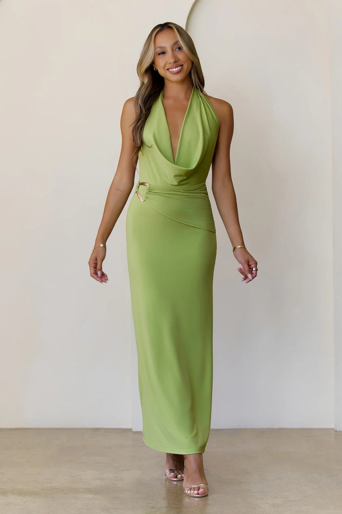 Silk Essence Halter Maxi Dress Green