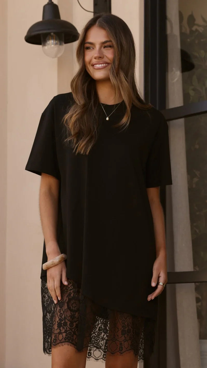 Avei Lace T-Shirt Mini Dress - Black