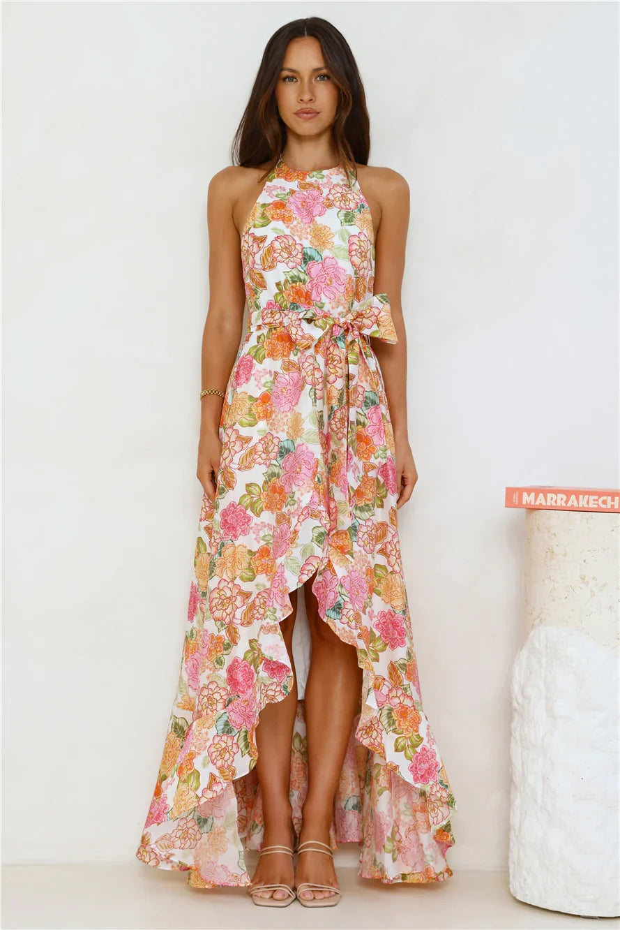 Floral Allure Halter Maxi Dress Orange