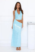 Twinkle Temptation Halter Sequin Maxi Dress Blue