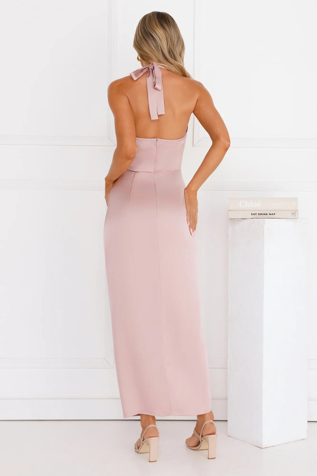 Silken Promise Satin Halter Maxi Dress Pink