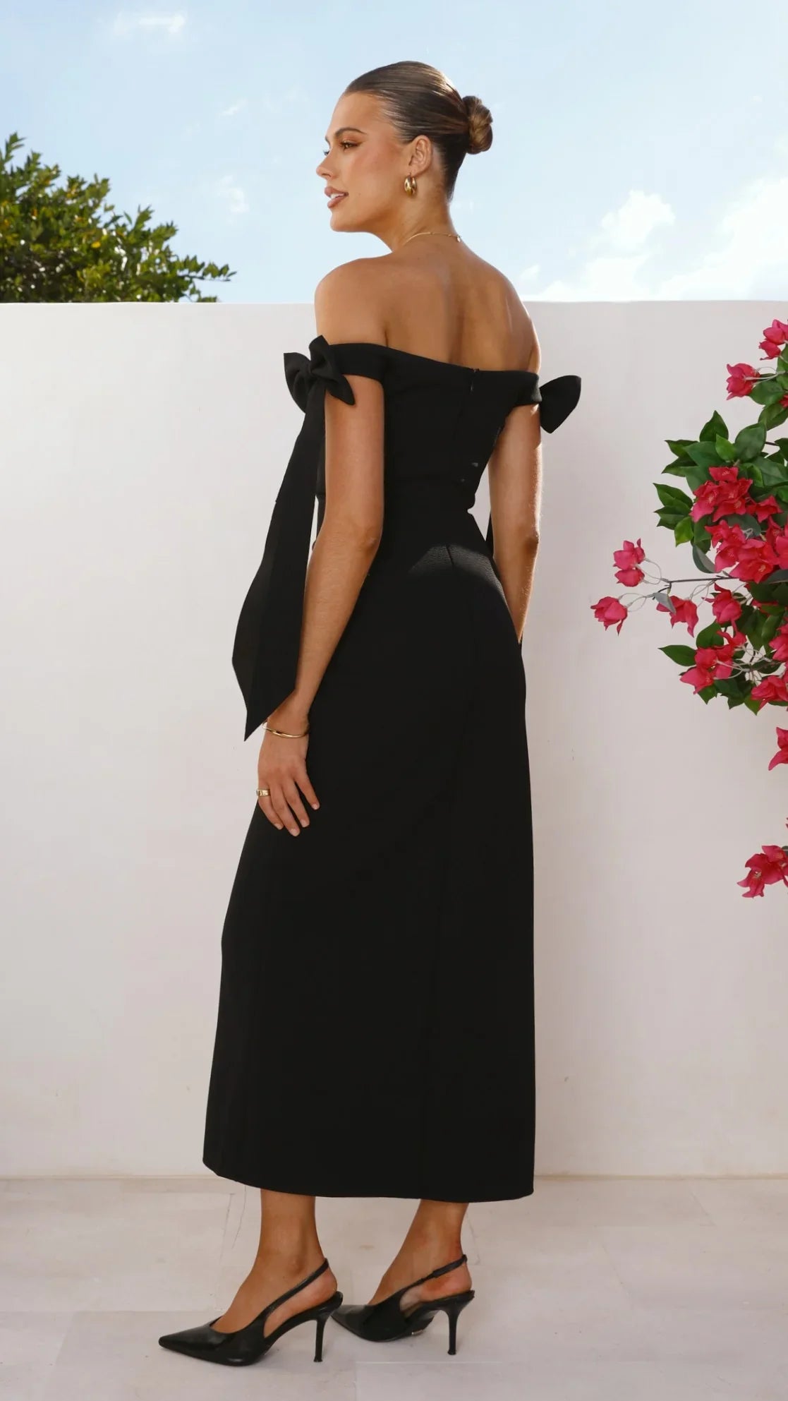 Zylah Off Shoulder Midi Dress - Black