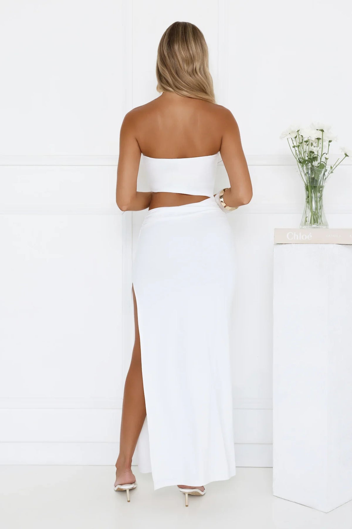 Floral Rose Strapless Maxi Dress Off White