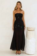 Timeless Affair Strapless mesh Maxi Dress Black