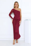 Dressed In Love One Shoulder Mesh Maxi Dress Plum