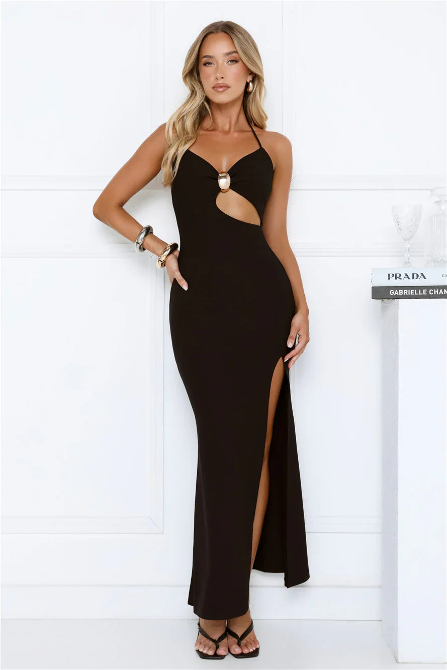 No Drama Here Halter Maxi Dress Black