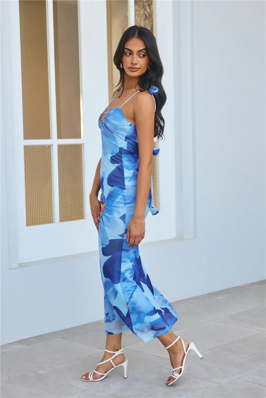Girl Vibes Mesh Maxi Dress Blue