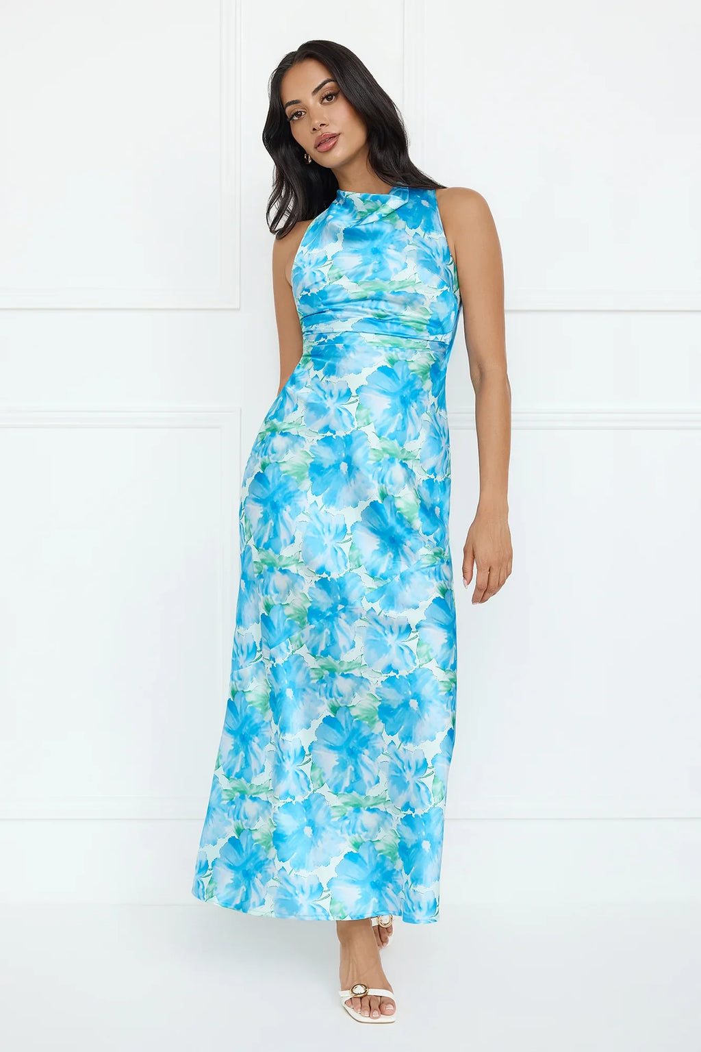 Ocean Spark Satin Maxi Dress Blue