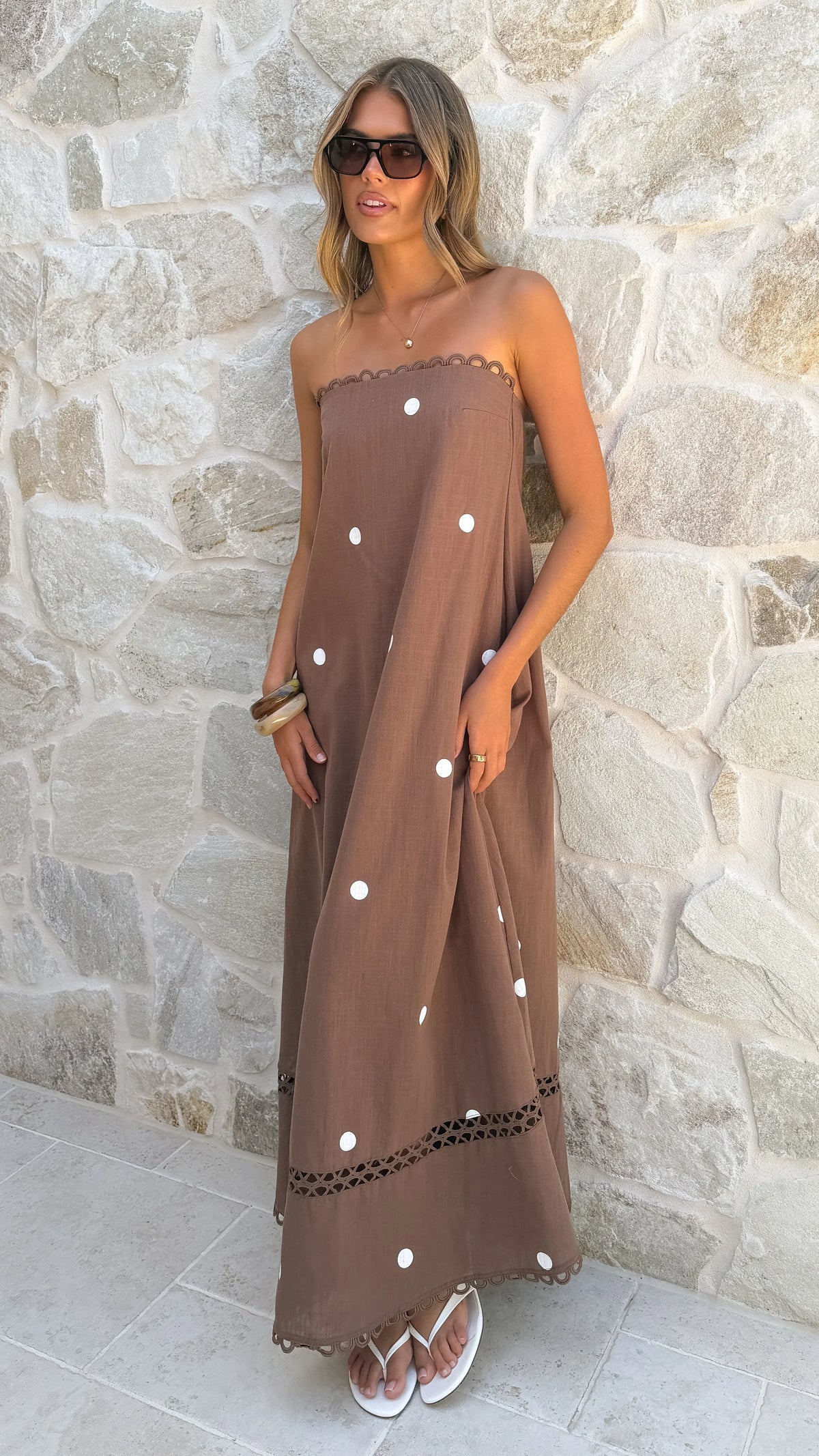 Sandra Maxi Dress - Chocolate/White Polka