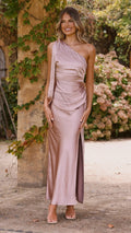 Halle One Shoulder Maxi Dress - Dusty Pink
