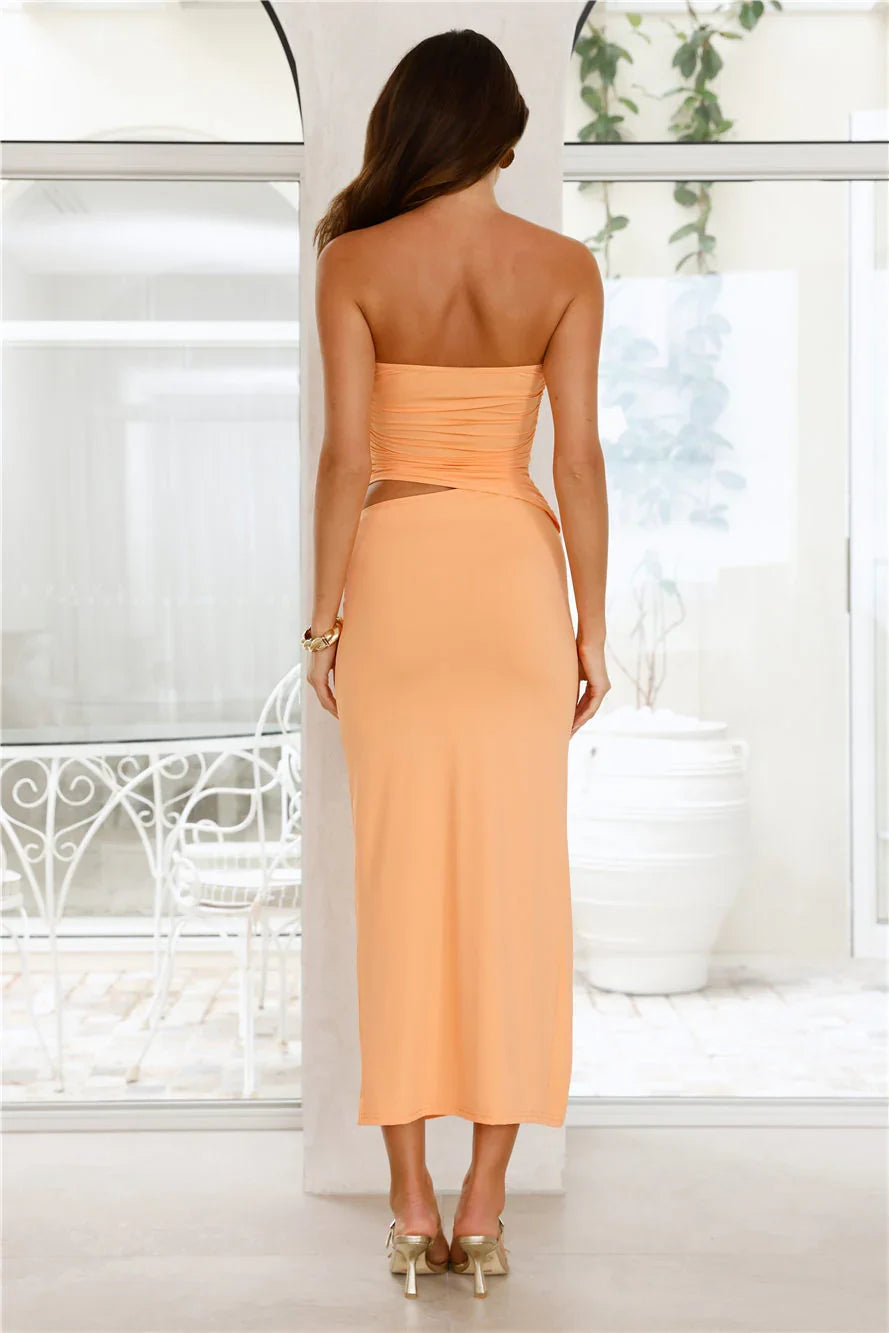 Seashell Serenity Strapless Midi Dress Orange