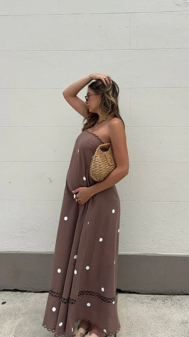 Sandra Maxi Dress - Chocolate/White Polka