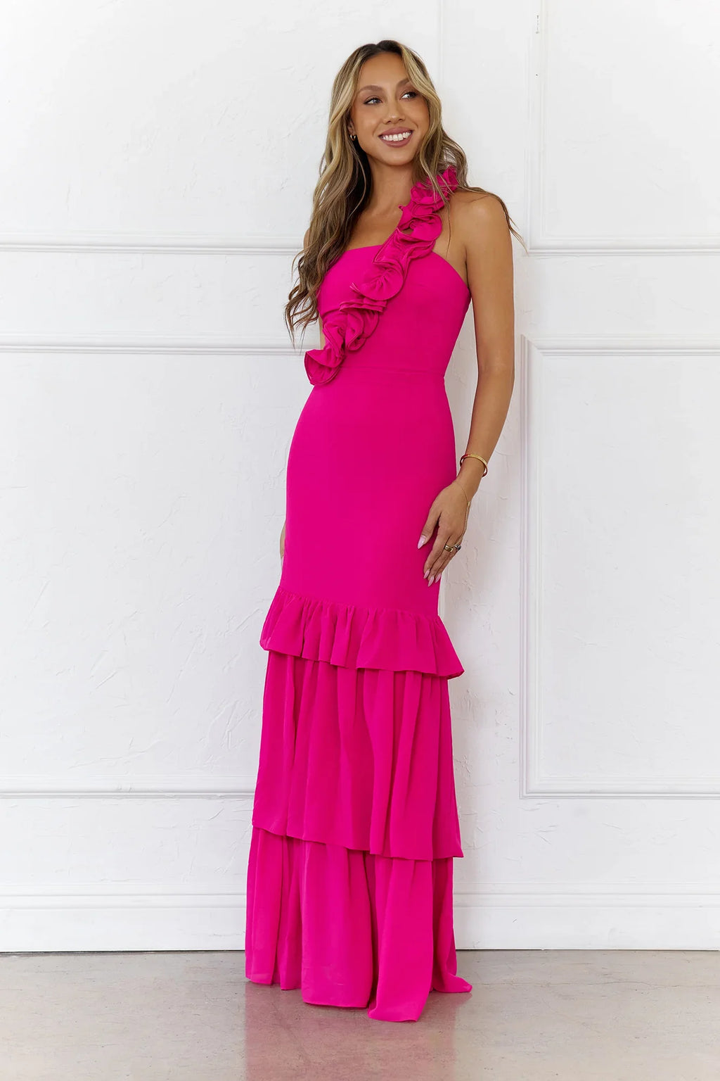Blooming In Summer One Shoulder Maxi Dress Pink