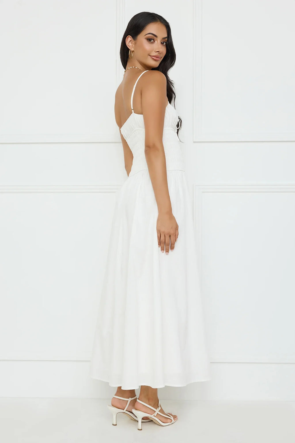 Starfall Garden Linen Blend Maxi Dress White