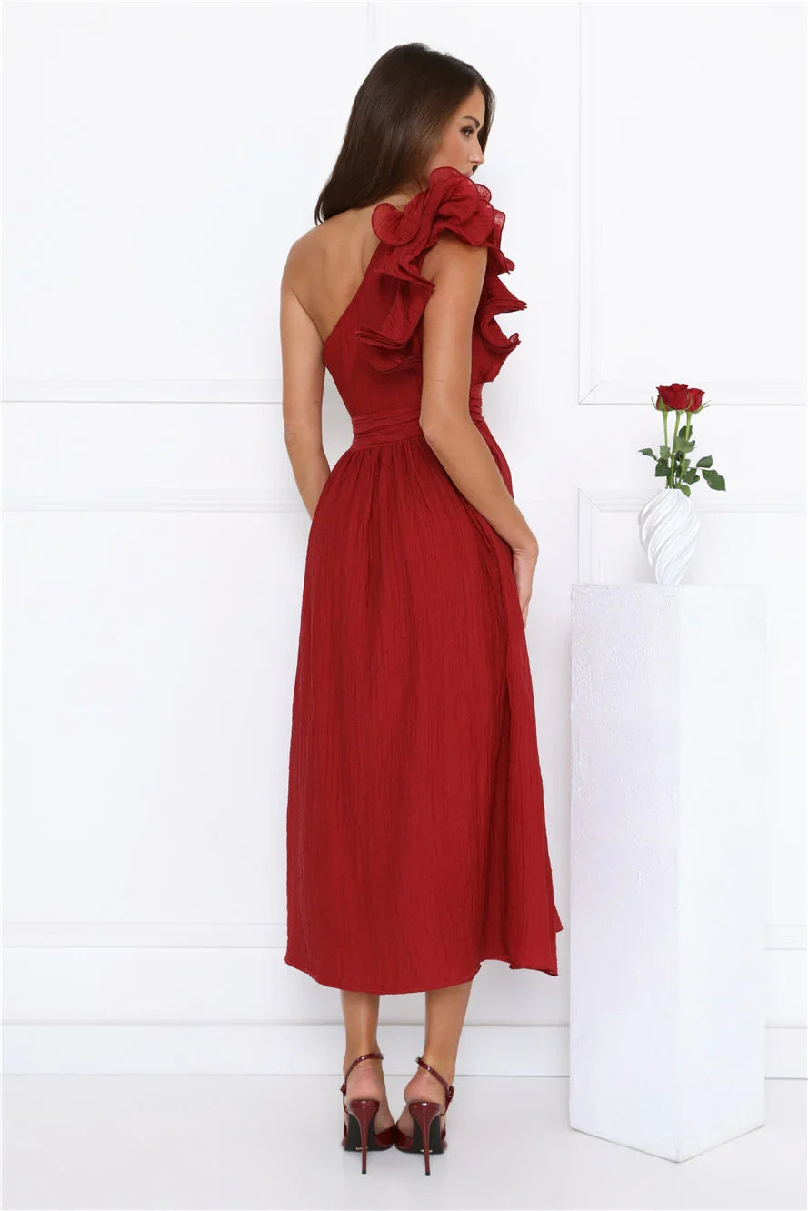 Find Out One Shoulder Midi Dress Wine