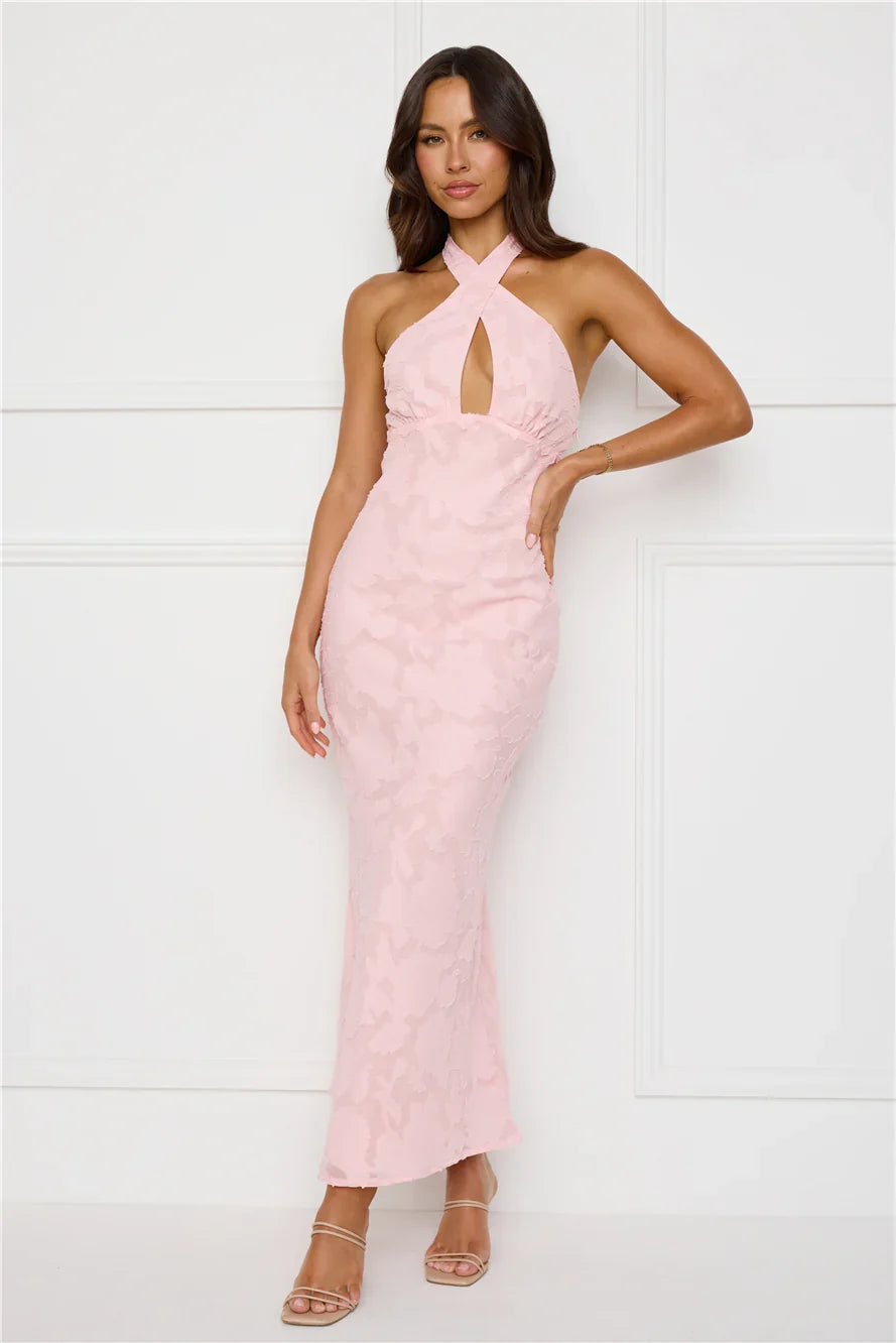 Legally Luxe Halter Maxi Dress Pink