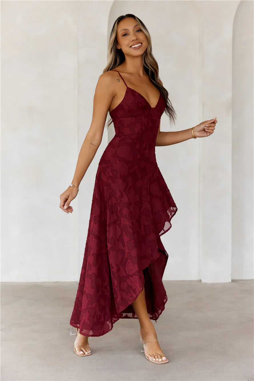 Sapphire Cascade Midi Dress Maroon