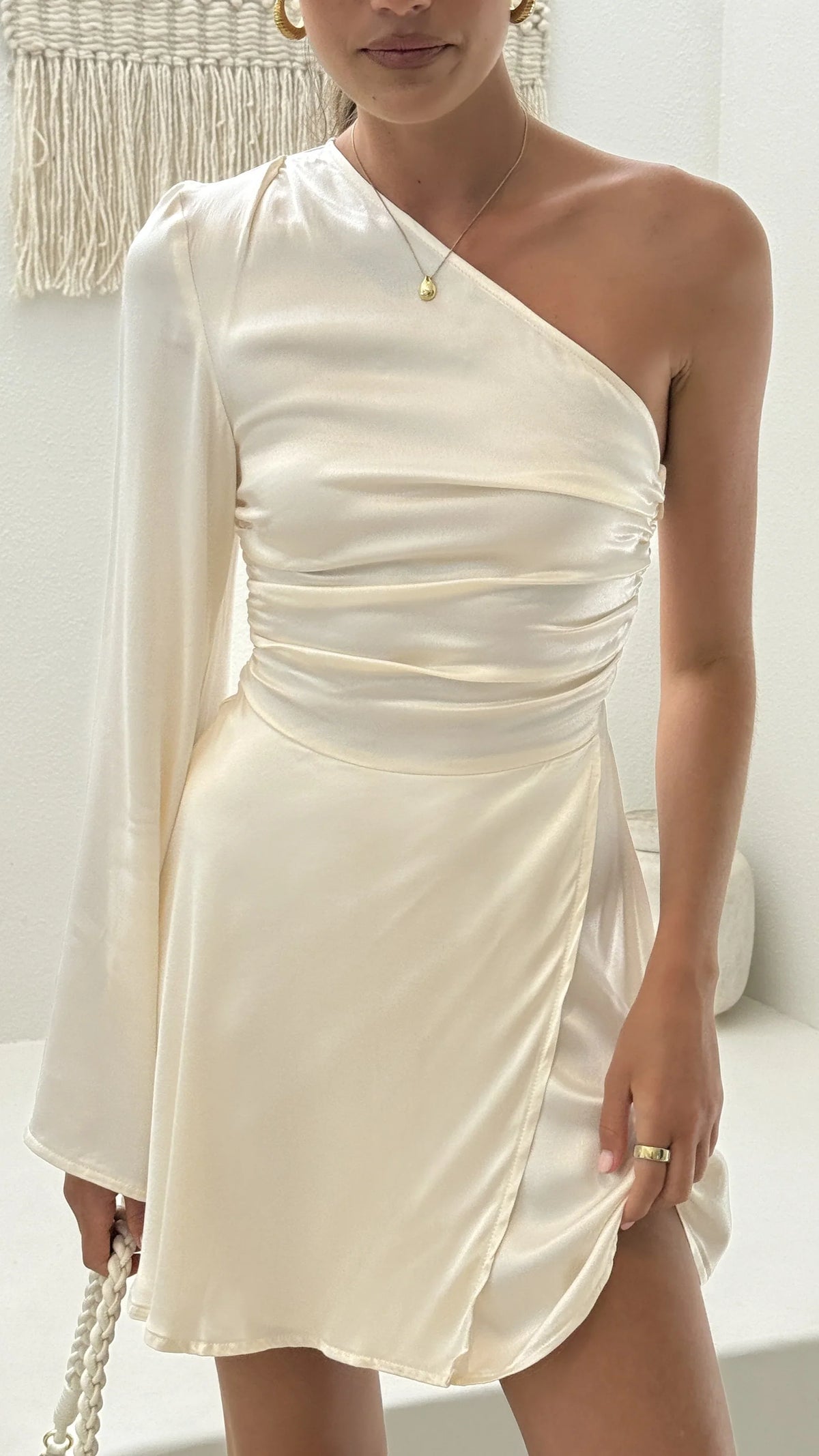 Letty One Shoulder Mini Dress - Cream