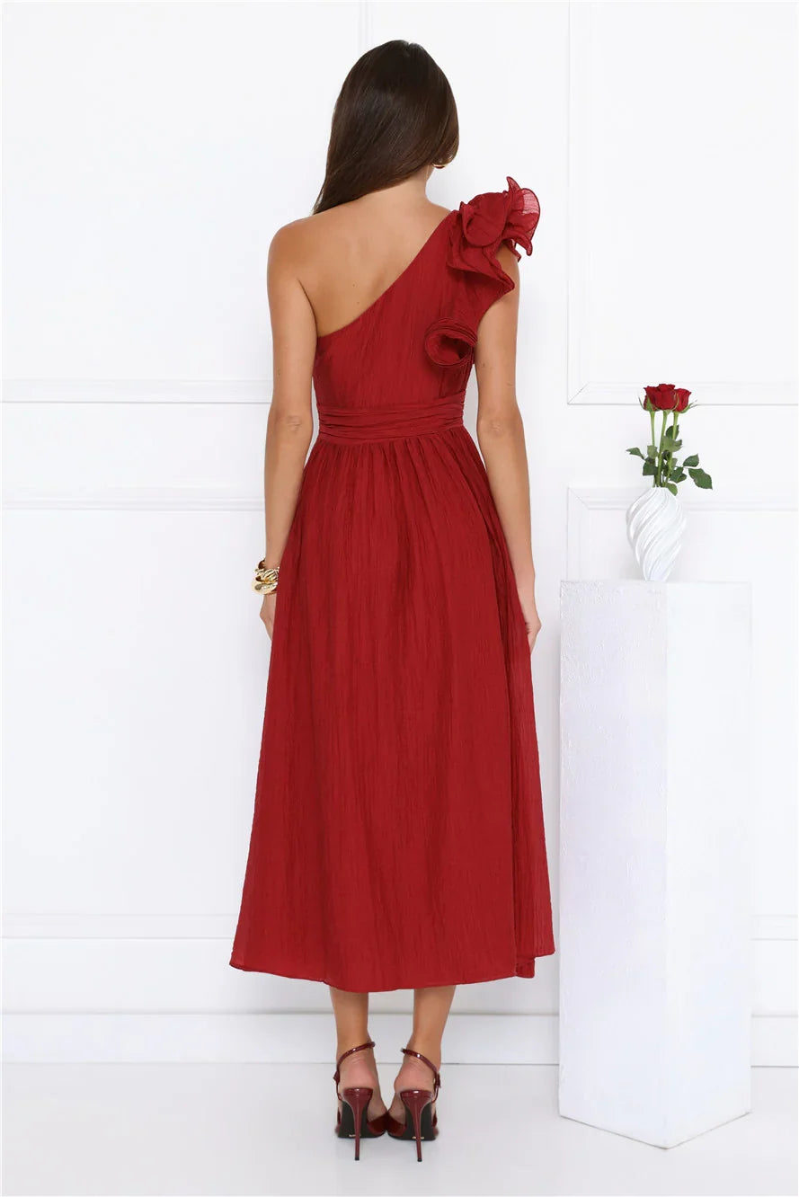 Find Out One Shoulder Midi Dress Wine
