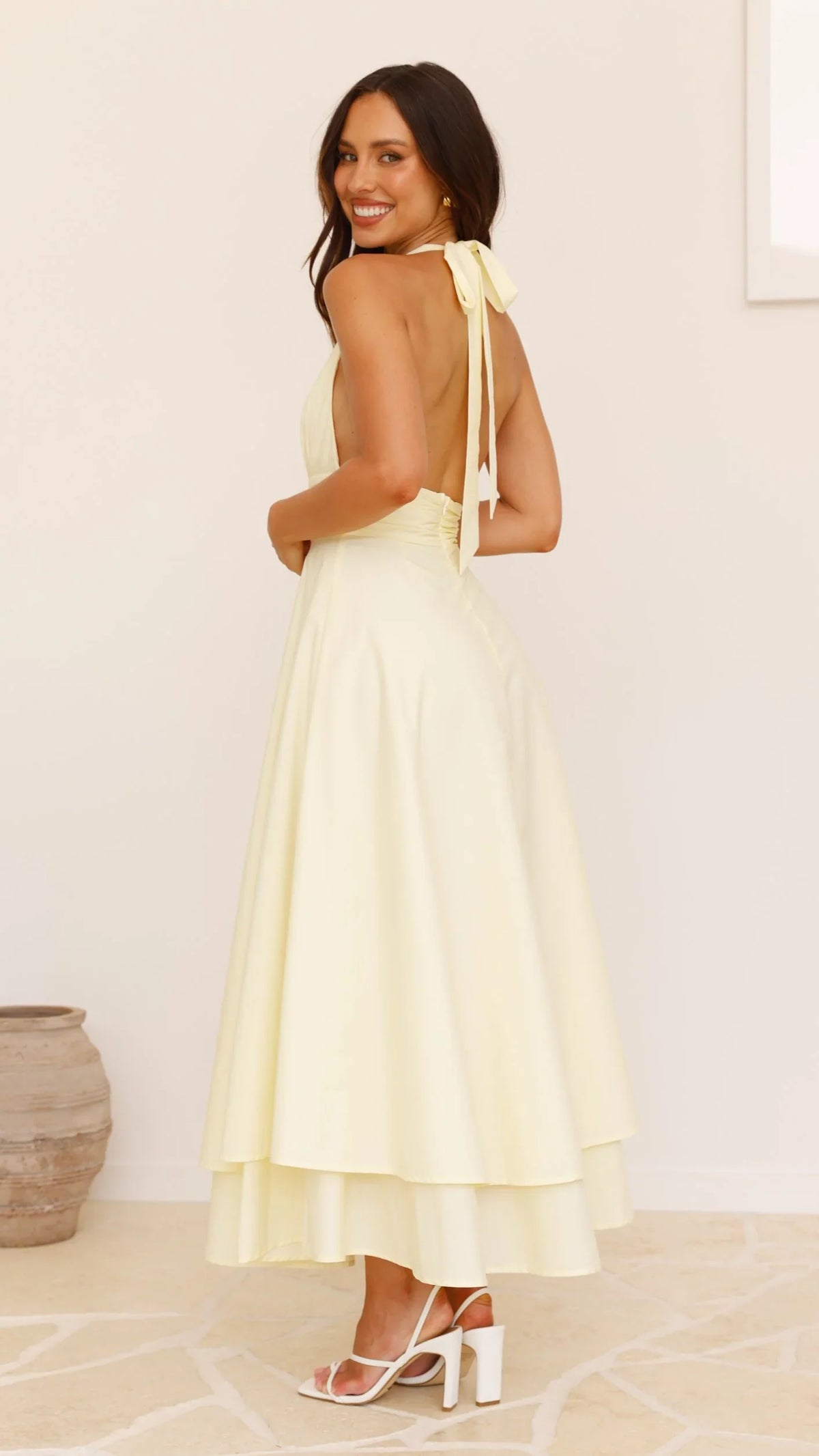Kathy Halter Neck Maxi Dress - Lemon