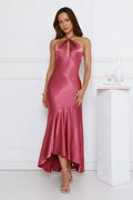 Silken Affair Halter Satin Maxi Dress Rose