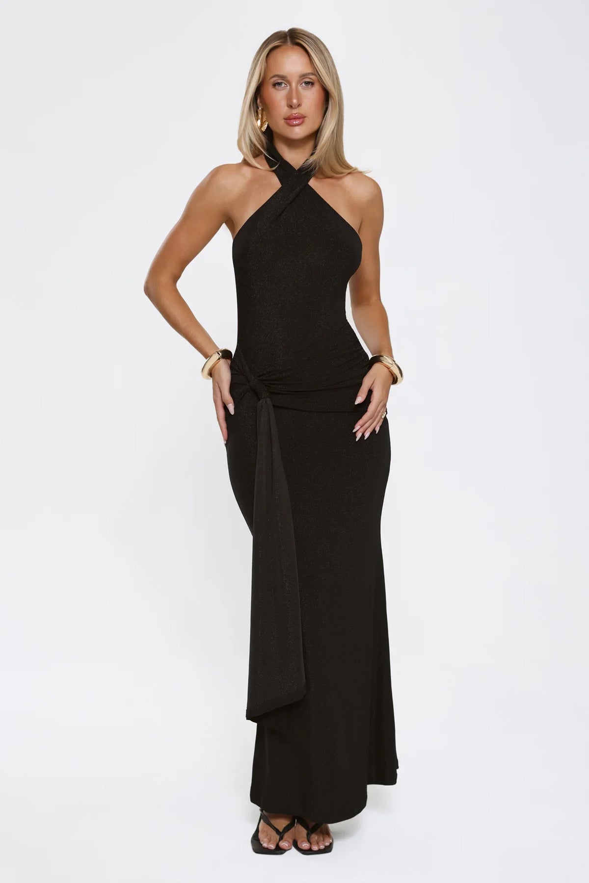 Glitter Through Twilight Halter Maxi Dress Black