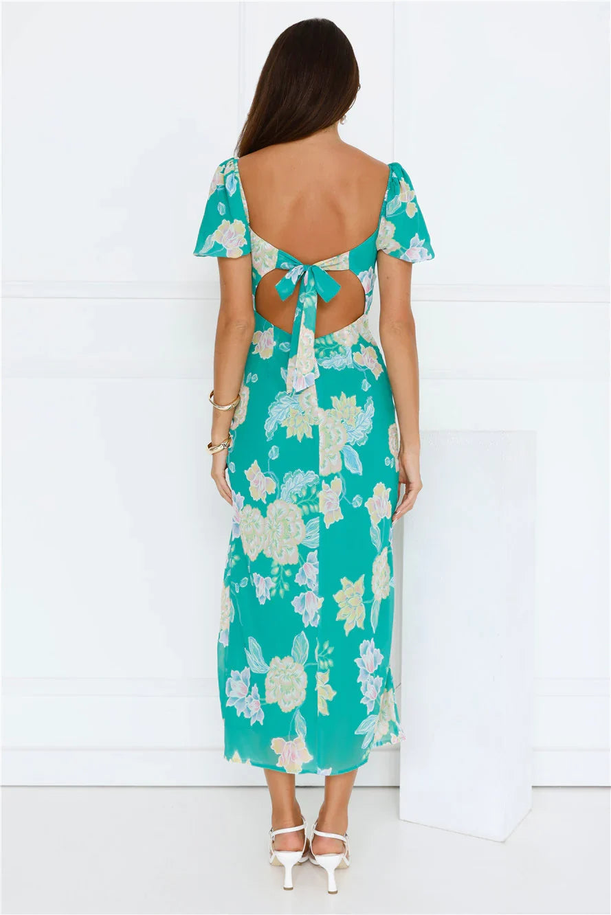 Floral Vines Midi Dress Green