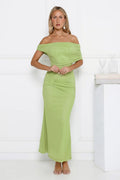 Talk Truthful Off Shoulder Mesh Maxi Dress Green