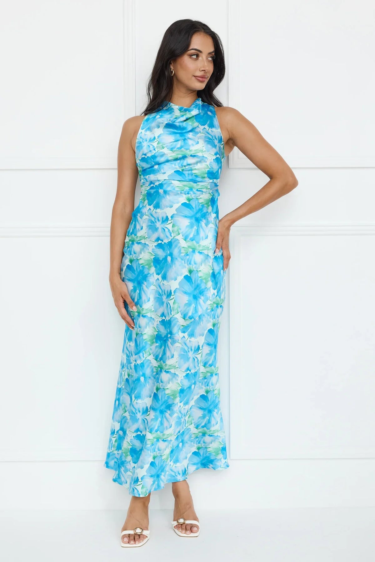 Ocean Spark Satin Maxi Dress Blue