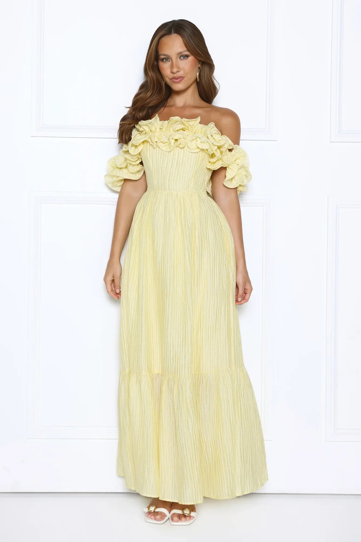Magnetic Energy Off Shoulder Maxi Dress Yellow