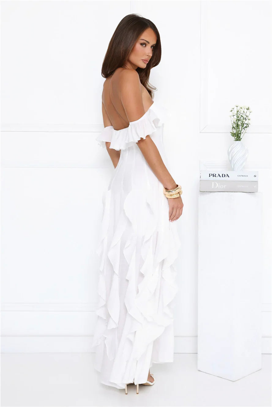 Village Of Sea Off Shoulder Maxi Dress White